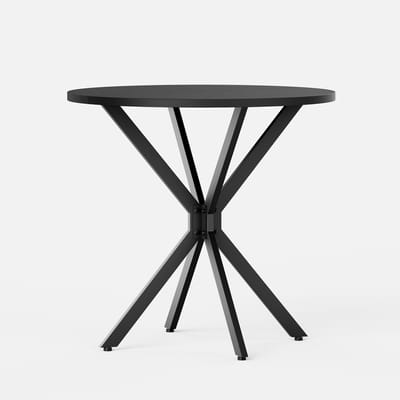Zwart Spaanplaat Ronde Eettafel Ijzer X Onderstel 80x75cm Voor 2 Personen Thuis