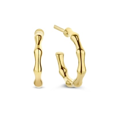 New Bling 9NB-0666 - Zilveren Halve Oorringen - Dames - Bamboe - 15 x 2,5 mm - Pouchette - Zilver - Gold Plated (Verguld/Goud op Zilver)