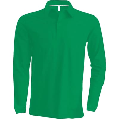 Herenpoloshirt met knopen en lange mouwen Kelly Groen - XXL
