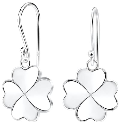 Joy|S - Zilveren klaver bedel oorbellen - klavertje vier - oorhangers - massieve hanger - sterling zilver 925