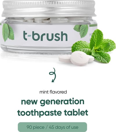 t-brush | Muntsmaak Tandpasta Tabletten – Fluoridevrije - 90 Tabletten - Geschikt voor Gevoelige Tanden - Vegan – Zero Waste – Gluten Free
