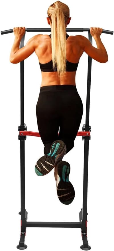 Dip Station - Krachtstation Trainingsapparaat - Thuis Fitness - Verstelbare Hoogte - 165-210 cm - Zwart Rood