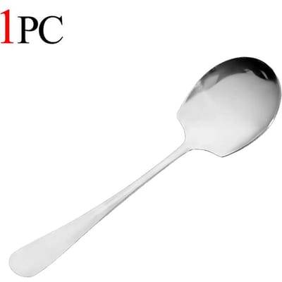 Lot de 4 grandes cuillères en acier inoxydable, épaisses, pour dîner à la maison, pour le public, à long manche, pour soupe, à tête ronde, pour buffet gray