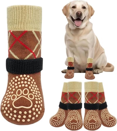 hondenserbotten, hondenserbotten antislip, hondenschoenen pootbescherming outdoor, met verstelbare riemen, hoogwaardige opbergtas, voor revalidatietraining en outdoor activiteiten (bruin