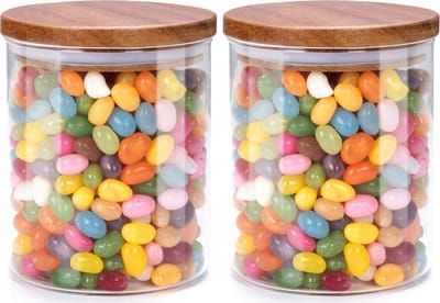 Voorraadpot/bewaarpot Foodking - 2x - borosilicaat glas - 600 ml - glas/hout - D9.5 x H11 cm - voedsel bewaren