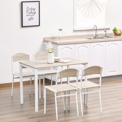 STILVORA Set Tafel En Stoelen - 5 Delige Eettafelset Met 4 Stoelen - Voor Keuken En Ontbijthoek - Hout En Metaal - 100x63x76,5 Cm - Lichtgrijs