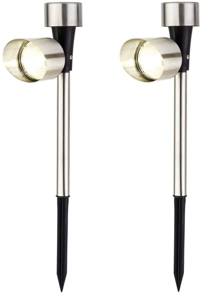 Lumineo Solar spotlight - 2x - tuinpad verlichting - RVS - op zonne energie - 23 cm - prikspotjes - buiten