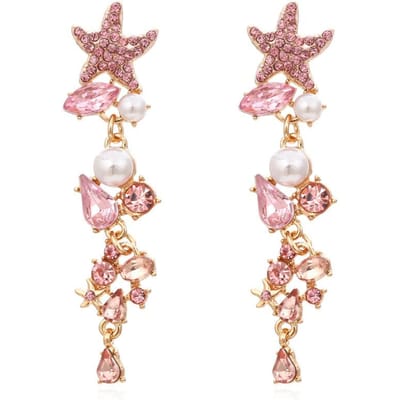 Juran 1 paar Zeestervormige Parel & Strass Oorbellen voor Vrouwen Strand Sieraden one-size white