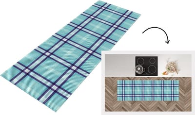 Keukenloper - Loper keuken - Plaid - Blauw - Patronen - Schotse ruit - 150x50 cm - Keukenloper vinyl