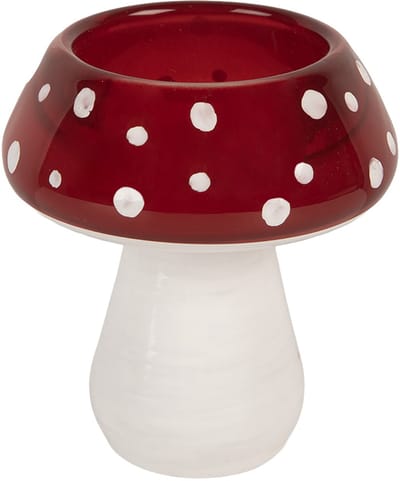 Clayre & Eef Waxinelichthouder Paddenstoel Ø 7x7 cm Rood Wit Glas Herfst decoratie