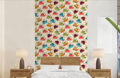 Behang - Fotobehang Design - Retro - Theepot - Kleuren - Breedte 150 cm x hoogte 240 cm