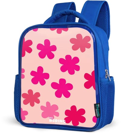 NoBoringSuitcases.com® - Rugzak blauw - Schooltas jongens - Roze bloemen - Kinder rugtas jongen - Boekentas kind - Kinderrugzak voor school - Schoolrugzak