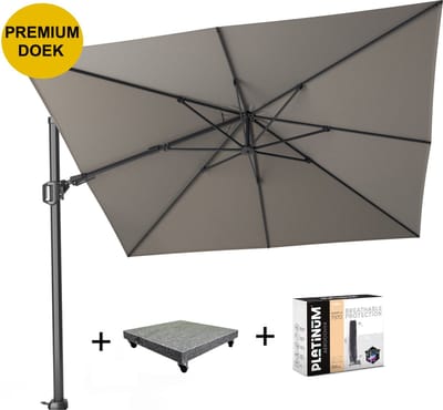 Challenger T2 premium zweefparasol 300x300 cm manhattan met 90KG voet en hoes