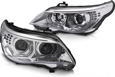 Koplampen - BMW E60 E61 2003-2007 - 3D LED angel eyes - chroom