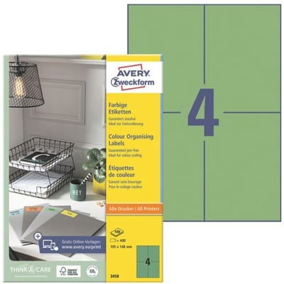 Avery gekleurde universele etiketten formaat 105 x 148 mm (b x h) 400 stuks groen