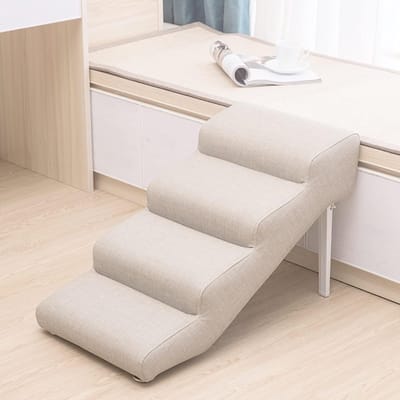 Huisdierentrap Hondentrap - Hondenladder Opvouwbaar - Huisdieren Hulp - Hoge Dichtheid Spons - 72x40x40cm - Beige