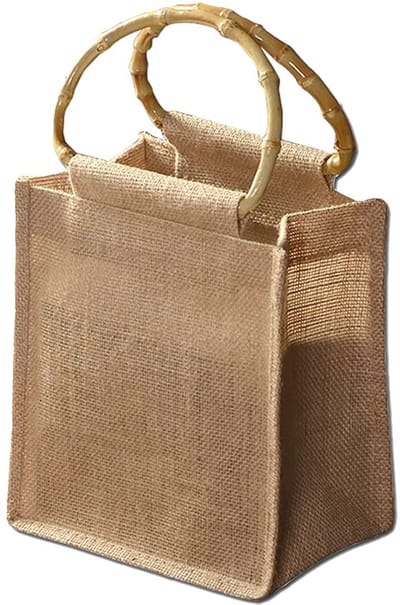 Draagbare zak van canvas van natuurlijke jute met handgreep van bamboe, zak voor vrouwen voor opslag en winkelen