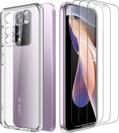 Hoesje geschikt voor Xiaomi Redmi Note 11 Hoesje Transparant cover Case Met 3x Screenprotector -Redmi Note 11 Hoesje Silicone Transparant Case Cover - Xiaomi Redmi Note 11 Screenprotector