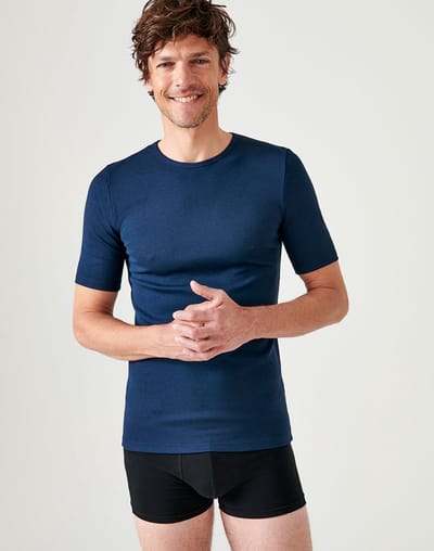Damart - Klassiek gebreid T-shirt met korte mouwen Thermolactyl - Heren - Blauw - S