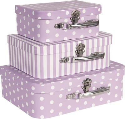 Clayre & Eef Decoratie koffer Set van 3 30x21x9 cm Paars Karton Rechthoek Opbergkoffer