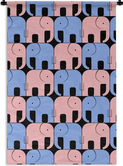 Wandkleed - Wanddoek - Olifant - Lijn - Zwart - Patronen - 120x180 cm - Wandtapijt