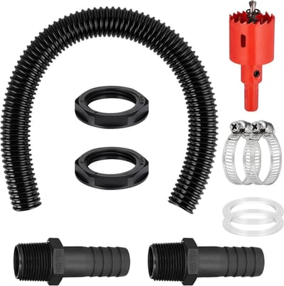 SnelShoppen - Rain Barrel Connector Set 1.57 Inch (40mm) met 500mm Slang, Inclusief Gasket Moulding, Hole Opener en RVS Slangklemmen voor Regenwaterco