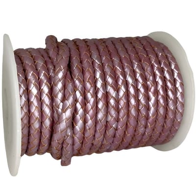 Gevlochten Leren Koord Rond, 5 m x 6 mm - Rond Gevlochten Lederen Koord, Voor Halskettingen, Armbanden, Sieraden, Knutselkralen en Veters (Metallic Plum)