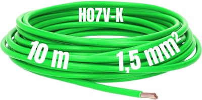 Kalitec 10 meter H07V-K 1,5 mm² groene bedradingskabel I kernkabel flexibel I PVC enkeladerig I meeraderig 1,5mm2 I bedrading fijnaderig I enkele kabel I kabel massief I schakeldraad