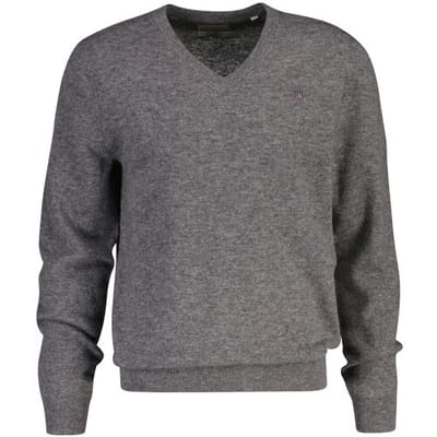 Gant Trui Extrafine Lambswool V-Neck Dark Grey Melange / male