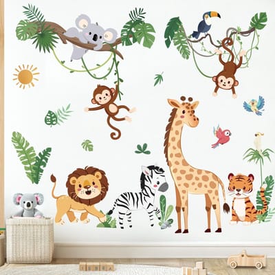 Dailygoods- Muursticker Jungle Dieren - Muurstickers Babykamer - Muurstickers Kinderen - Wanddecoratie Woonkamer - Waterdicht - Duurzaam PVC Materiaal