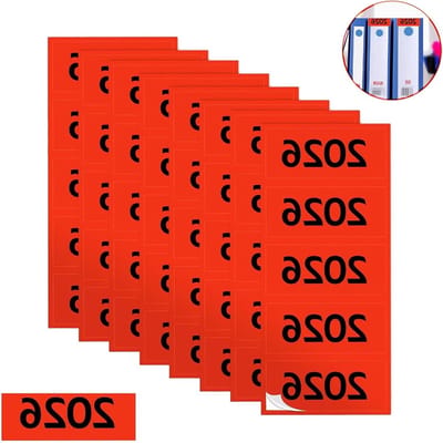 Jaarstickers 2026 - Zelfklevende Labels voor Mappen, Documenten en Organisatie (60 x 25 mm) voor Snelle Markering en Archivering