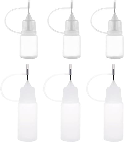 Set van 6 Precisie Lijmapplicators met Plastic Flessen, Druppelflessen en Naaldtip voor Nauwkeurige Toepassing (10ml/5ml)
