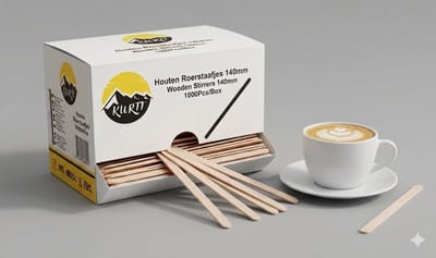 KURTT - Houten Roerstaafjes - 1000 Stuks – Dispenser voor Koffie & Thee | Composteerbaar - Met een dispenser - splintervrij - 140mm