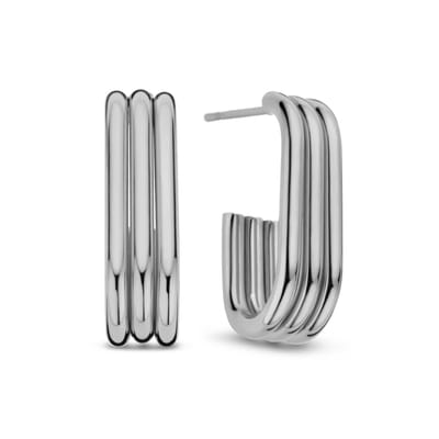 CO88 Collection Oorbellen Dames - Halve Oorringen - Rechthoek - 20x5,8mm - 5,7mm Breed - Staal - Zilverkleurig - 8CE-70545