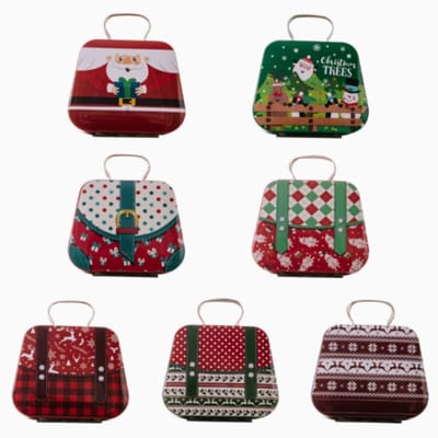 7 stuks - Geschenkdoos - Mini blikje - Metaal - Handtasvormig snoepdoosje - Kerstversiering - Geschikt voor het bewaren van koekjes, chocolaatjes en snoepjes - Diverse kleuren