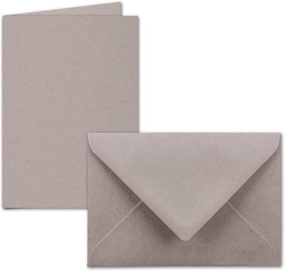 Set van 25 Dubbele Kaarten en Enveloppen DIN B6 Lichtgrijs/Lichtbruin Duurzaam Papier