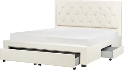 LIEVIN - Bed met opbergruimte - Lichtbeige - 180 x 200 cm - Fluweel
