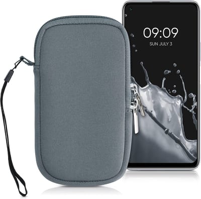 kwmobile telefoontasje universeel geschikt voor M - 5,5" smartphones - 15,2 x 8,3 cm - Hoesje met rits en polslusje -In blauwgrijs -