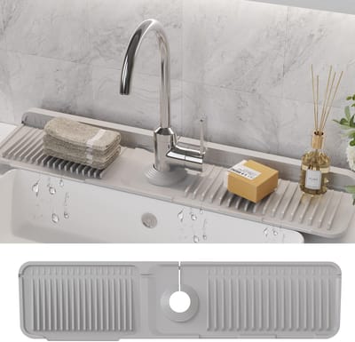 Afdruipmat - Siliconen afdruipmat kraan zwart - Kraanmat 61 x 13 cm – Spatwater Beschermer voor Gootsteen – Keukenmat – Waterafvoer Mat voor Kraan – Grijs