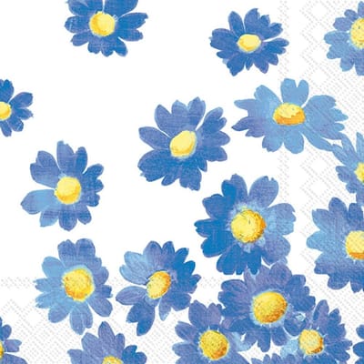 Blauwe Cocktail Servetten met Bloemenprint - 3-laags en Biologisch Afbreekbaar