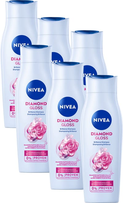 NIVEA Diamond Gloss Care Haar Shampoo - met Diamantdeeltjes - Macadamia Olie - Haarshampoo - Voordeelverpakking - 6 x 250 ml