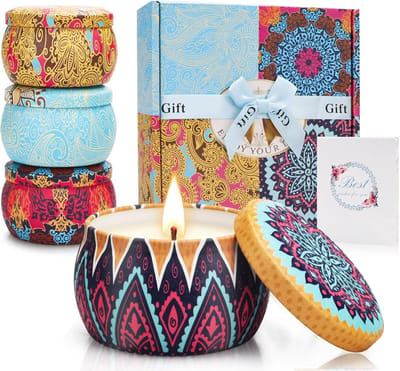 Cadeauset met Geurkaarsen voor Vrouwen - 4 Stuks van 160 gr - Sojawas - Decoratieve Kaarsen met Deksel - Lange Brandduur van 120 Uur voor Bijzondere Gelegenheden