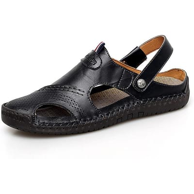 Heren Sandalen Zomer Echt Leer Zachte Zool Antislip Strand Schoenen Nieuw Plus Size Casual Trend Outdoor Slippers 48 black
