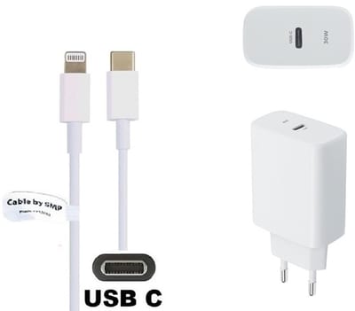 OneOne 30W super snellader + 0,95m OneOne USB C naar Lightning kabel. PD lader. Universele oplader adapter past op Apple iPhone 11 Pro, iPhone 11 Pro Max, iPhone 12, iPhone 12 Mini, iPhone 12 Pro, iPhone 12 Pro Max, iPhone 13