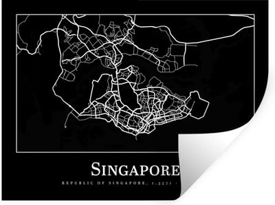 Muurstickers - Sticker Folie - Singapore - Kaart - Plattegrond - Stadskaart - 40x30 cm - Plakfolie - Muurstickers Kinderkamer - Zelfklevend Behang - Zelfklevend behangpapier - Stickerfolie