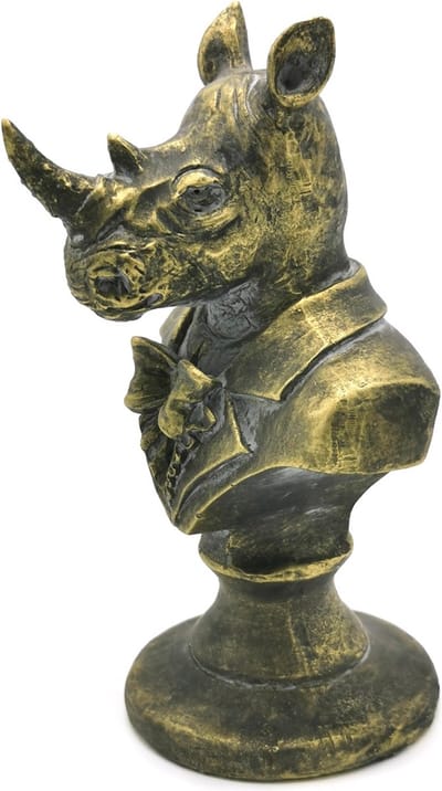 Clayre & Eef Decoratie Beeld Neushoorn 11*11*20 cm Goudkleurig Polyresin Decoratief Figuur Decoratieve Accessoires