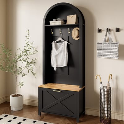 Multifunctionele kledingkast met schoenenrek - planken en haken - kapstok voor de hal - modern design - zwart
