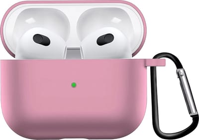 Hoesje - Geschikt voor Apple AirPods 3 - Siliconen Hoes met Clip - Silicone Case Cover - Lichtroze