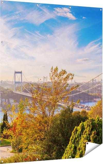 Gards Tuinposter Bosphorus Brug in Instanbul - 120x160 cm - Tuindoek - Tuindecoratie - Wanddecoratie buiten - Tuinschilderij