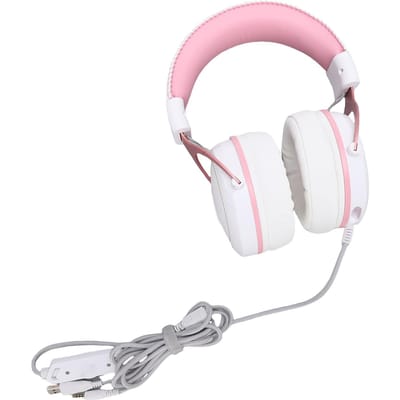 Casque de jeu filaire PC RGB lumineux à réduction de bruit, casque circum-aural avec microphone White Pink with Cat Ears Decor